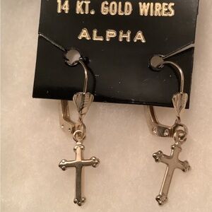NEW 14 KT Gold Wires Trefoil Cross Earrings Vintage